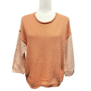 NWT Tribal Colorblock Sweater Sunset Orange Pink Beige M Oversized 3/4‎ Sleeve